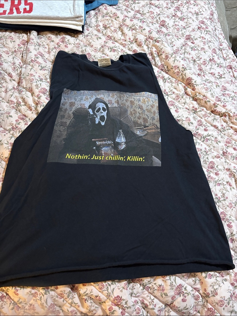 Graphic Black Sleeveless Tee with Scream Design